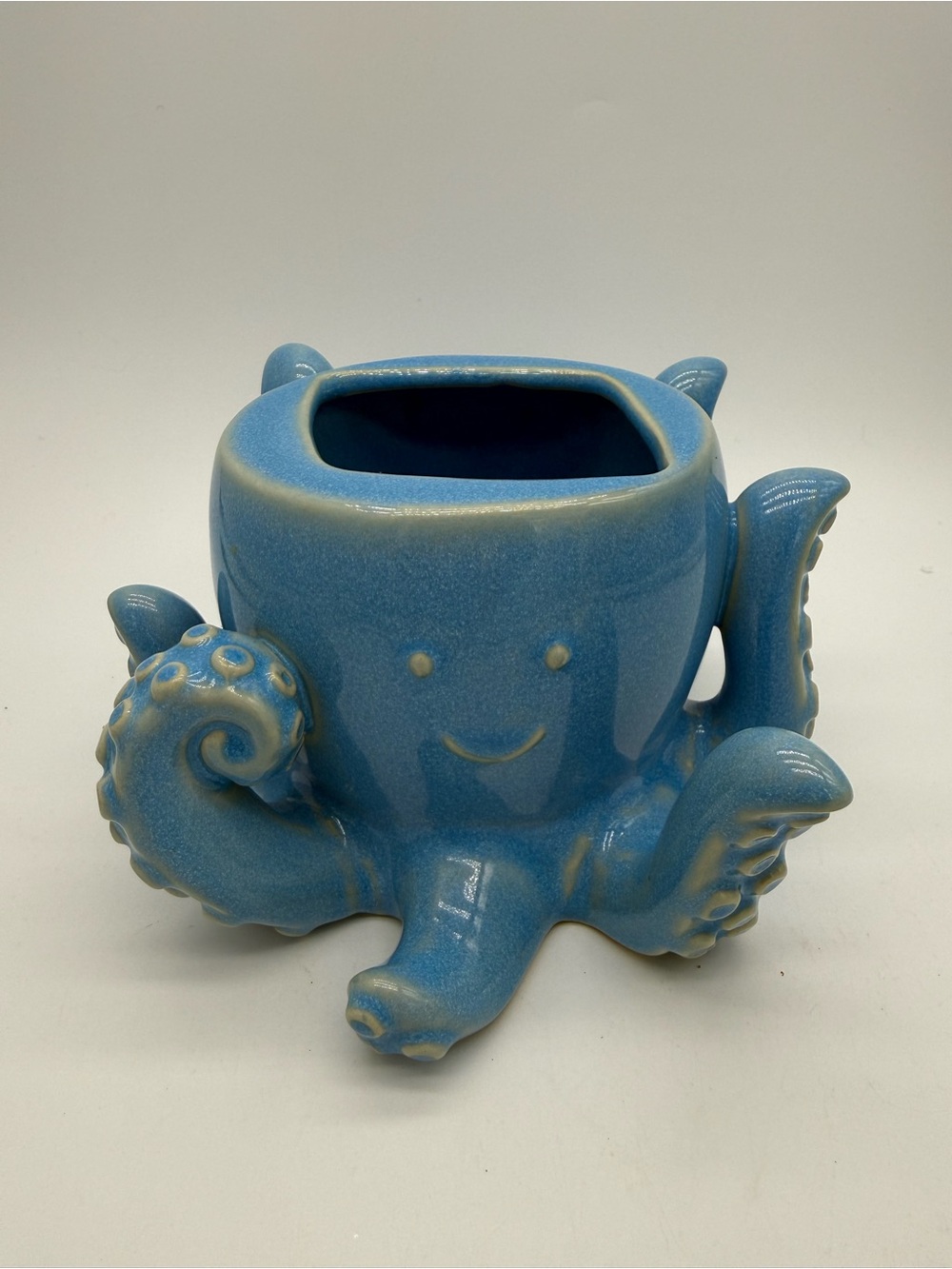 Bath & Body Works Blue Ceramic Octopus Foaming Hand Soap Dispenser Holder EUC